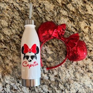 Disney Minnie Mouse Plastic Water Bottle with Red Minnie Ears